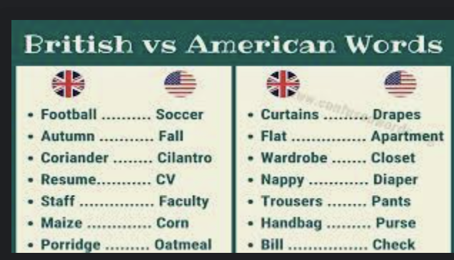American and British vocabulary
